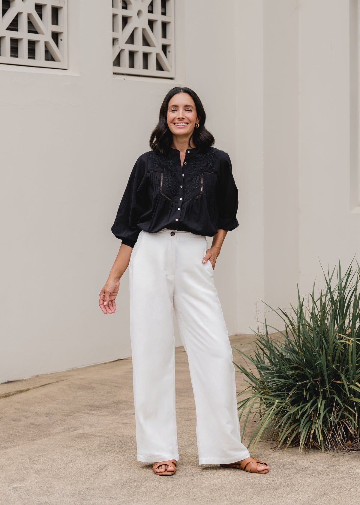 Goldenshore Women's Linen Blend Wide-Leg Pants - Lightweight High-Waisted Trousers, Ivory Tailored Beach Pants