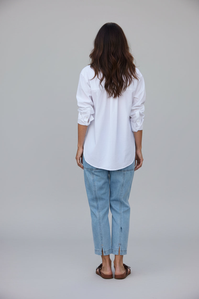 Women's Classic Cotton Button-Down Shirt - Relaxed Fit Long Sleeve Blouse, Lightweight White Resort Top