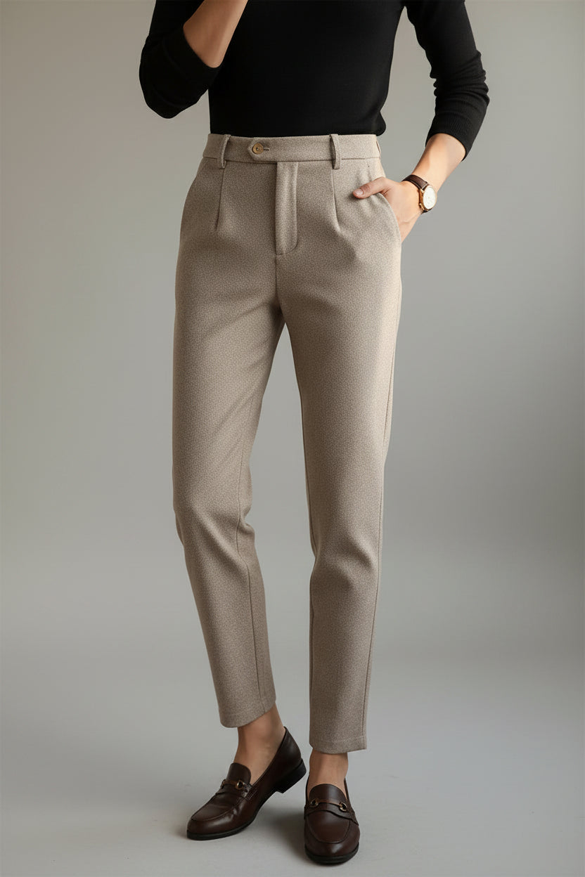 Men's Premium Tailored Chino Trousers - Off-White Oatmeal Cotton Stretch Pants, Casual Slim Straight Leg Luxury Resort Wear Slacks