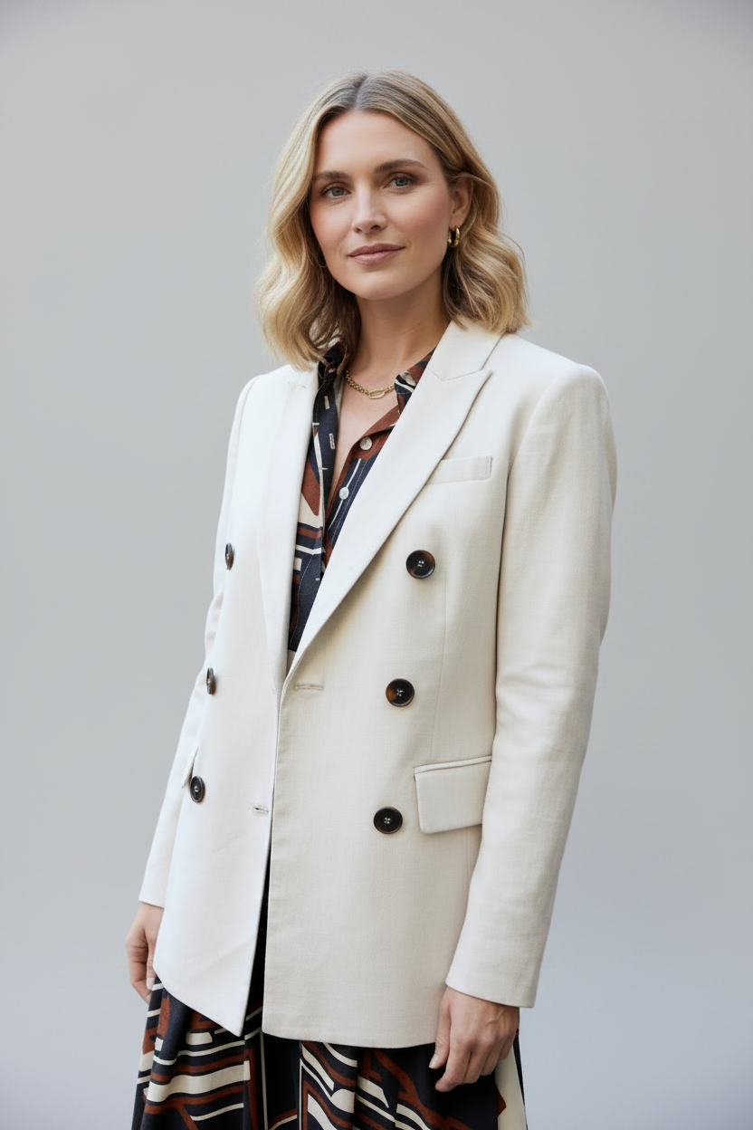 Women's Tailored Linen-Blend Blazer - Stone Beige Premium Lightweight Casual Jacket, Elegant Open-Front Summer Suit Coat