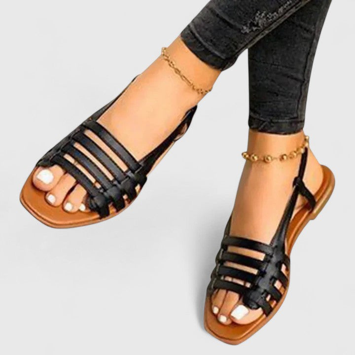 Goldenshore Women's Comfortable Flat Sandals - Strappy Metallic Open Toe Summer Beach Slides