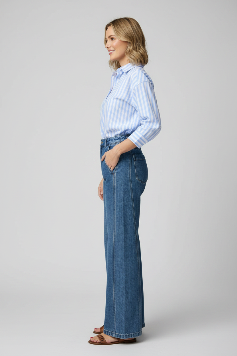 Women's Classic Straight-Leg Denim Jeans - Mid-Rise Comfort-Stretch Pants, Vintage Wash Everyday Denim