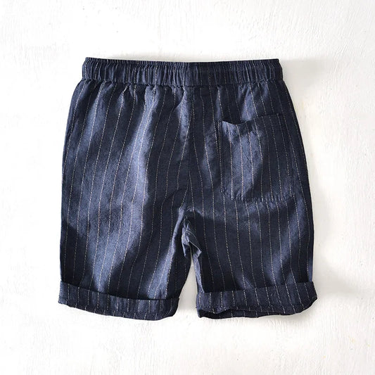 Men's Casual Linen Shorts - Lightweight Drawstring Summer Shorts, Breathable Navy Blue Beach Lounge Bottoms