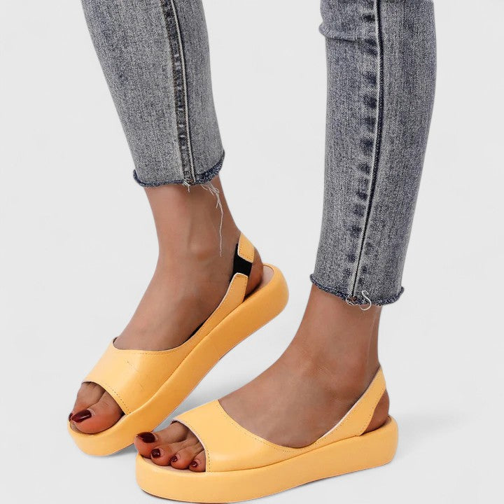 Goldenshore Women's Comfortable Flat Sandals - Low Wedge Open Toe Shoes with Closed Back Support
