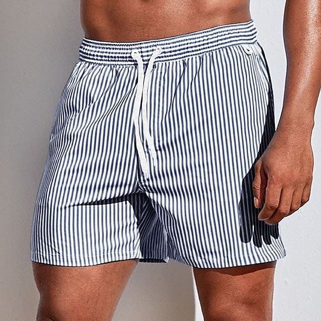 Men’s Vertical Stripe Drawstring Swim Shorts with Quick-Dry Comfort