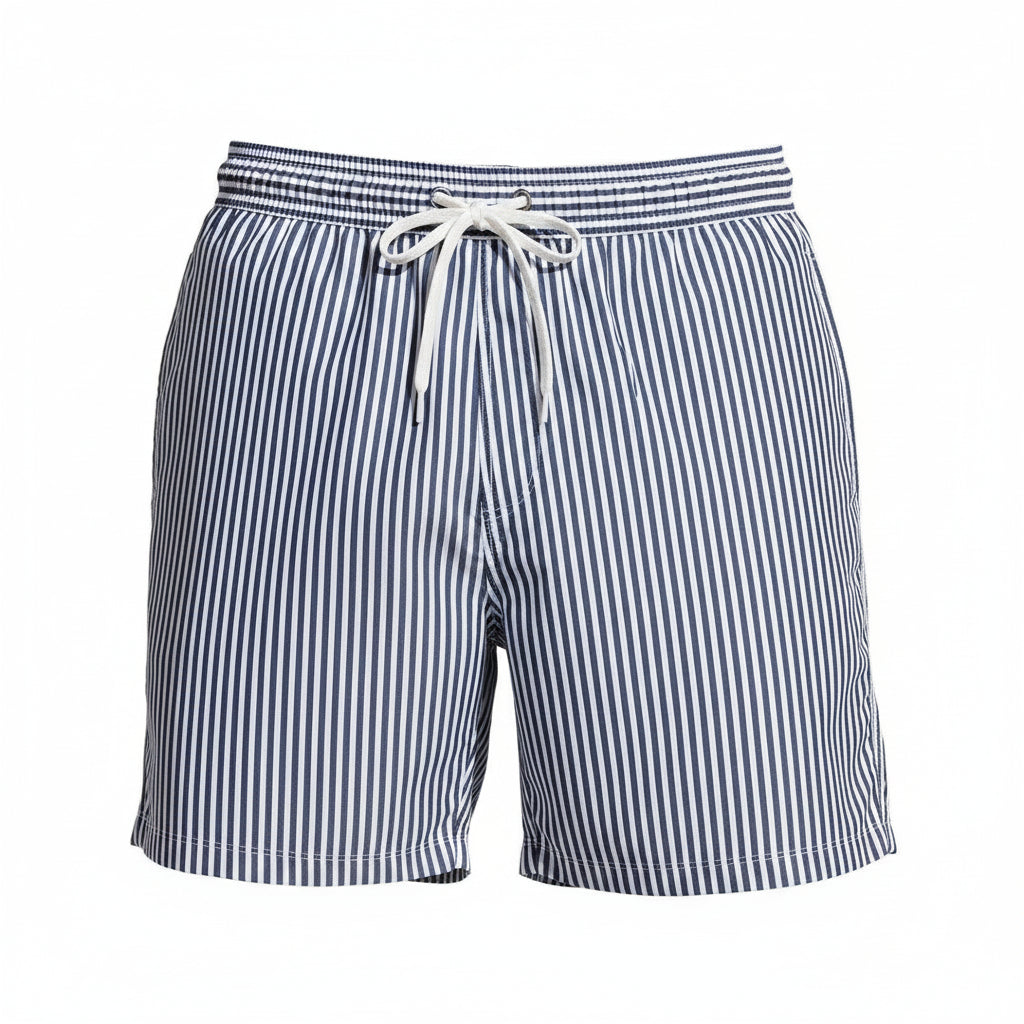 Men's Vertical Stripe Swim Shorts - Drawstring Quick-Dry Comfort Trunks, Breathable Summer Vacation Beachwear