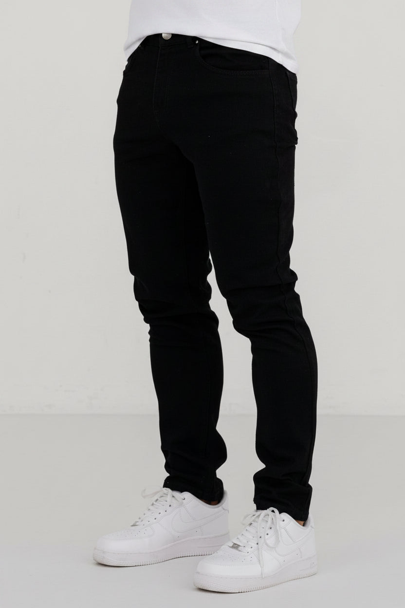 Men's Regular Fit Denim Jeans - Black Premium Classic Straight Leg Cotton Pants, Smart Casual Jet Black Everyday Trousers