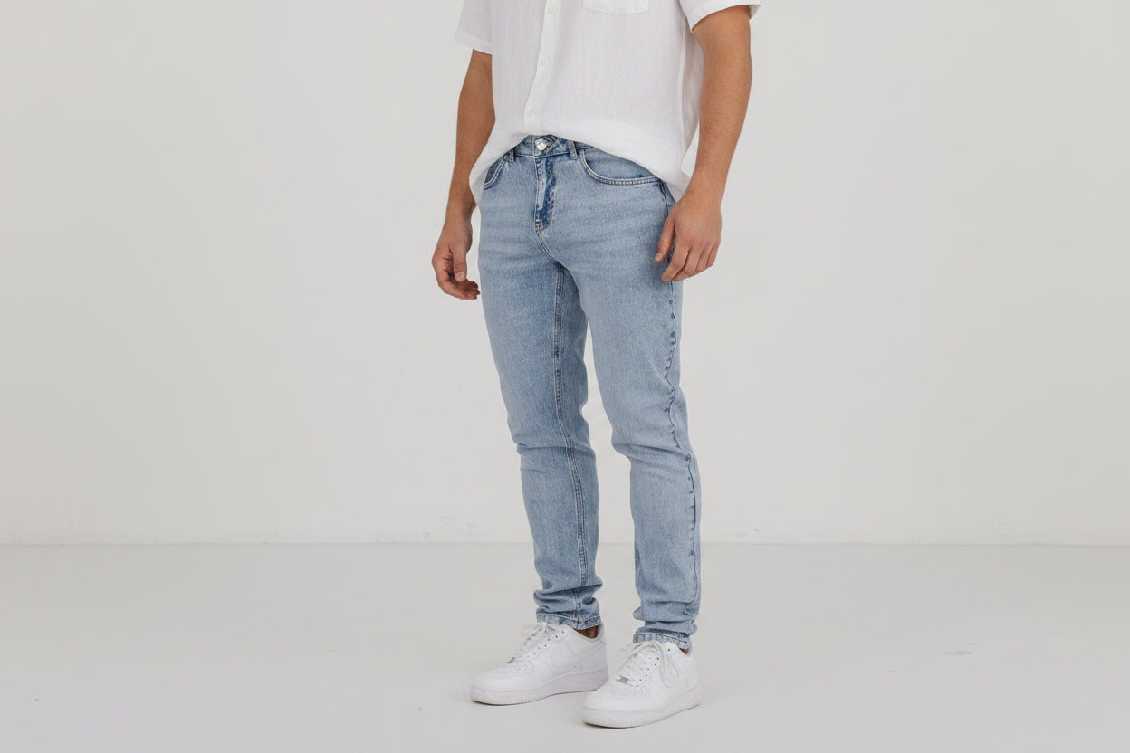 Men's Regular Fit Denim Jeans - Blue Premium Classic Straight Leg Cotton Pants, Casual Light-Mid Indigo Everyday Trousers