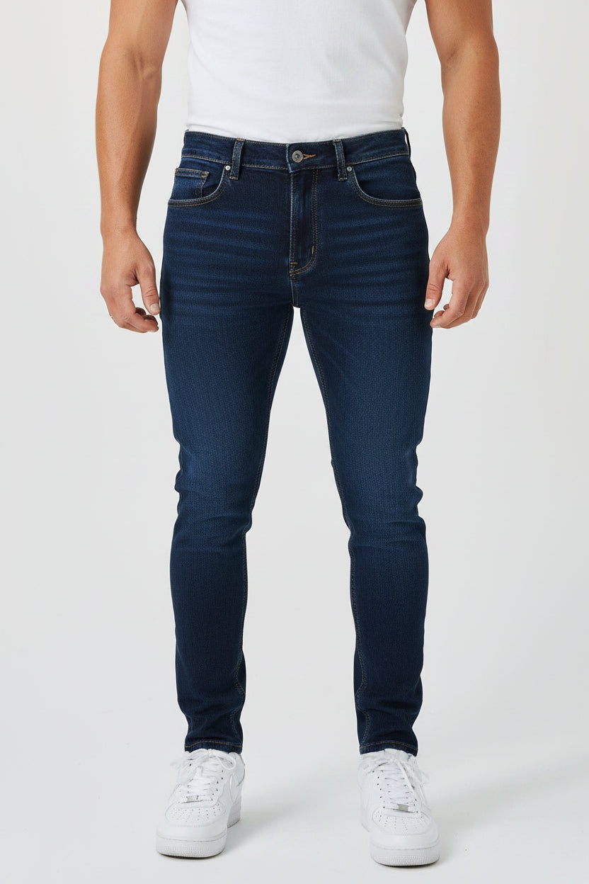Men's Regular Fit Denim Jeans - Blue Black Premium Classic Straight Leg Cotton Pants, Casual Midnight Indigo Everyday Trousers