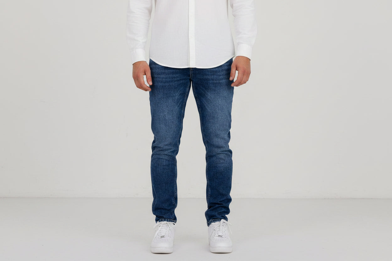 Men's Regular Fit Denim Jeans - Dark Blue Premium Classic Straight Leg Cotton Pants, Casual Deep Indigo Everyday Trousers