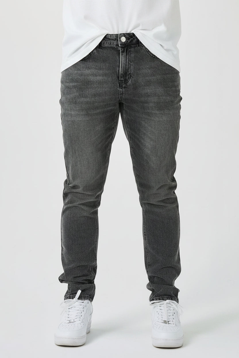 Men's Regular Fit Denim Jeans - Grey Wash Premium Classic Straight Leg Cotton Pants, Casual Mineral Grey Everyday Trousers