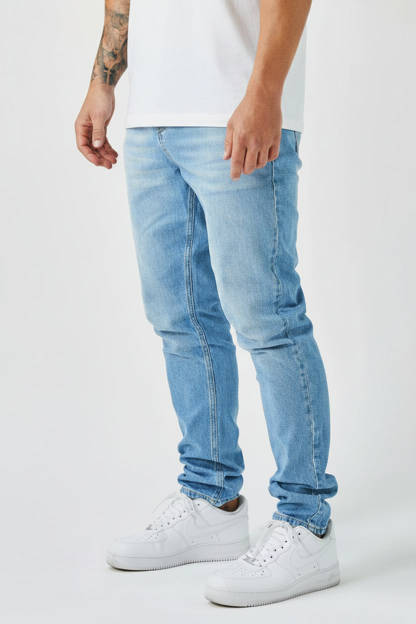 Men's Regular Fit Denim Jeans - Light Blue Wash Premium Summer Straight Leg Cotton Pants, Casual Beach Resort Everyday Trousers