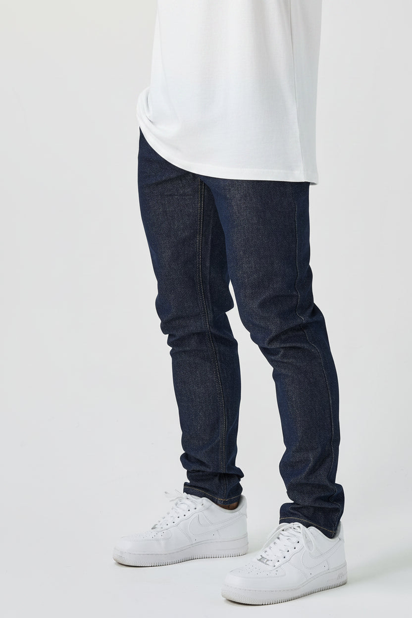 Men's Regular Fit Denim Jeans - Raw Indigo Dark Blue Premium Straight Leg Cotton Pants, Casual Classic Everyday Trousers