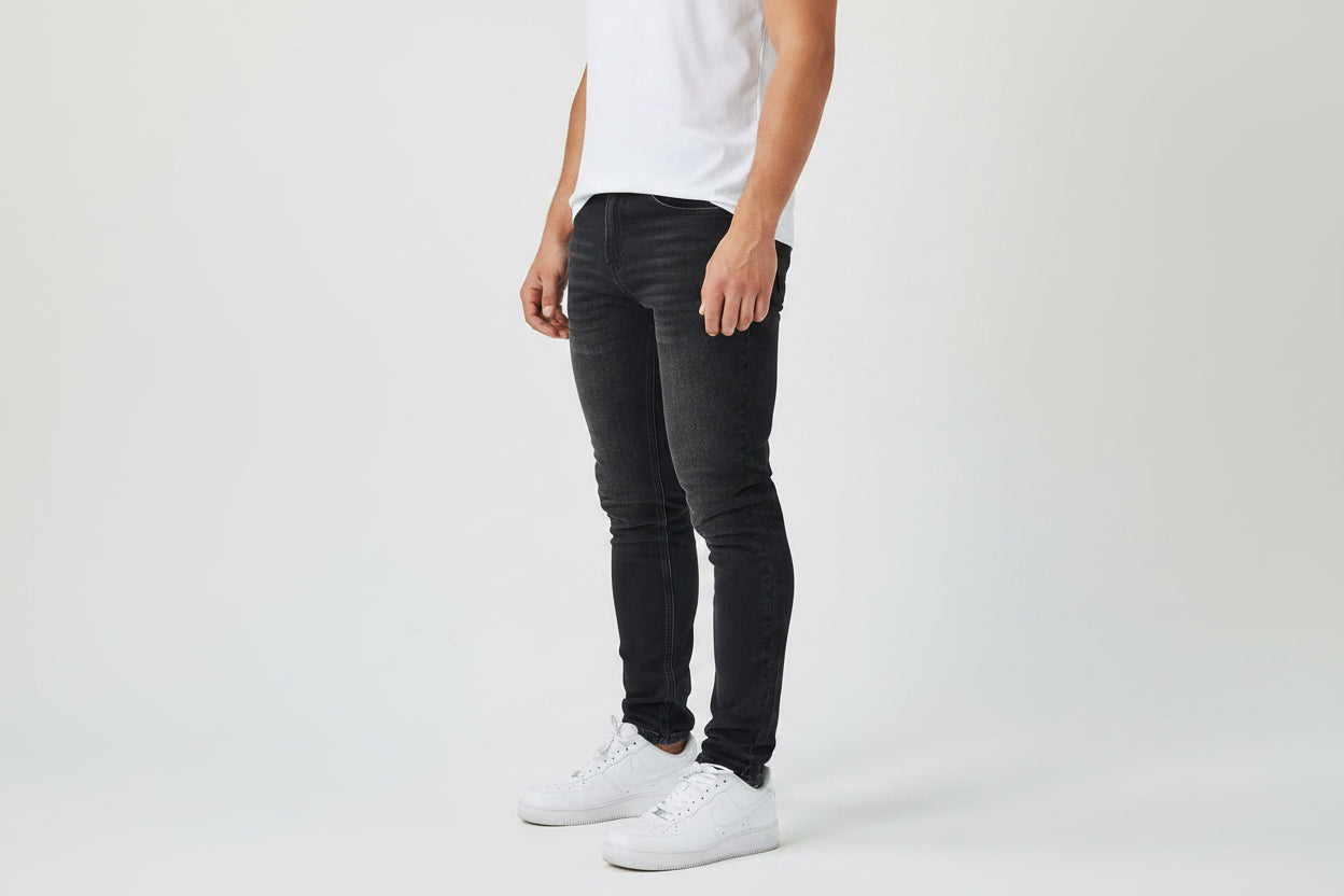 Men's Regular Fit Denim Jeans - Washed Black Premium Classic Straight Leg Cotton Pants, Casual Charcoal Everyday Trousers
