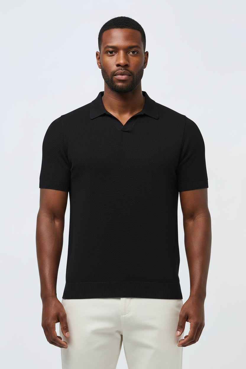 Men's Classic Pique Cotton Polo Shirt - Short Sleeve Slim Fit Summer Top, Black