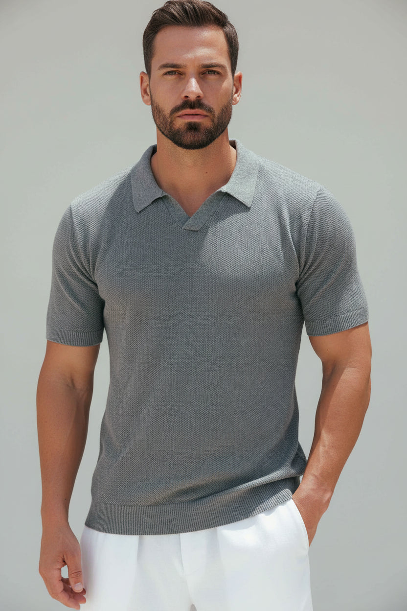 Men's Classic Pique Cotton Polo Shirt - Short Sleeve Slim Fit Summer Top, Dark Grey