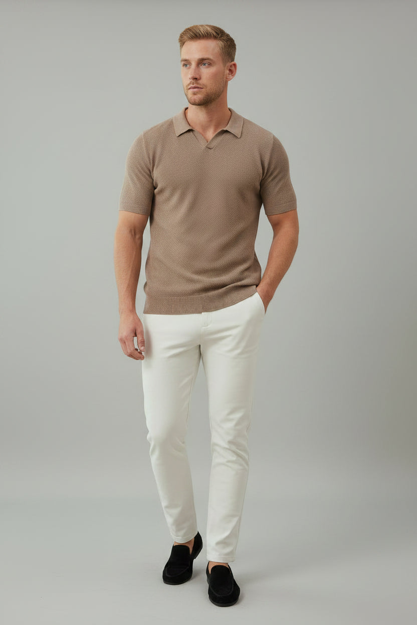 Men's Classic Pique Cotton Polo Shirt - Short Sleeve Slim Fit Summer Top, Mocha Brown