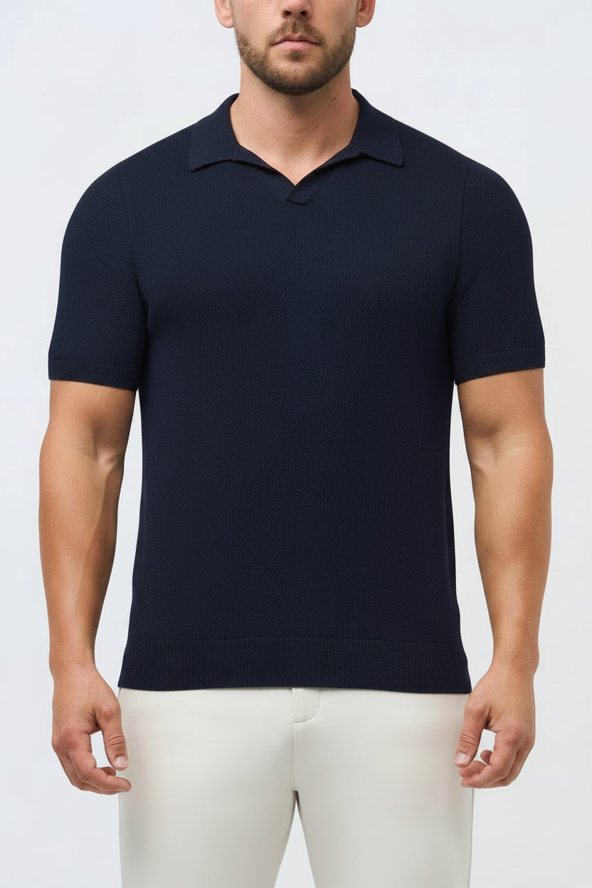 Men's Classic Pique Cotton Polo Shirt - Short Sleeve Slim Fit Summer Top, Classic Navy
