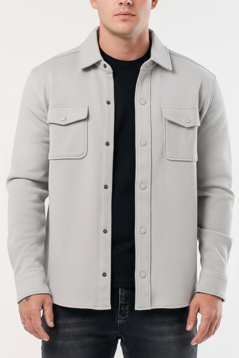 Men's Classic Cotton Blend Overshirt - Light Grey Heather Premium Lightweight Double-Construction Jacket, Casual Layering Shirt