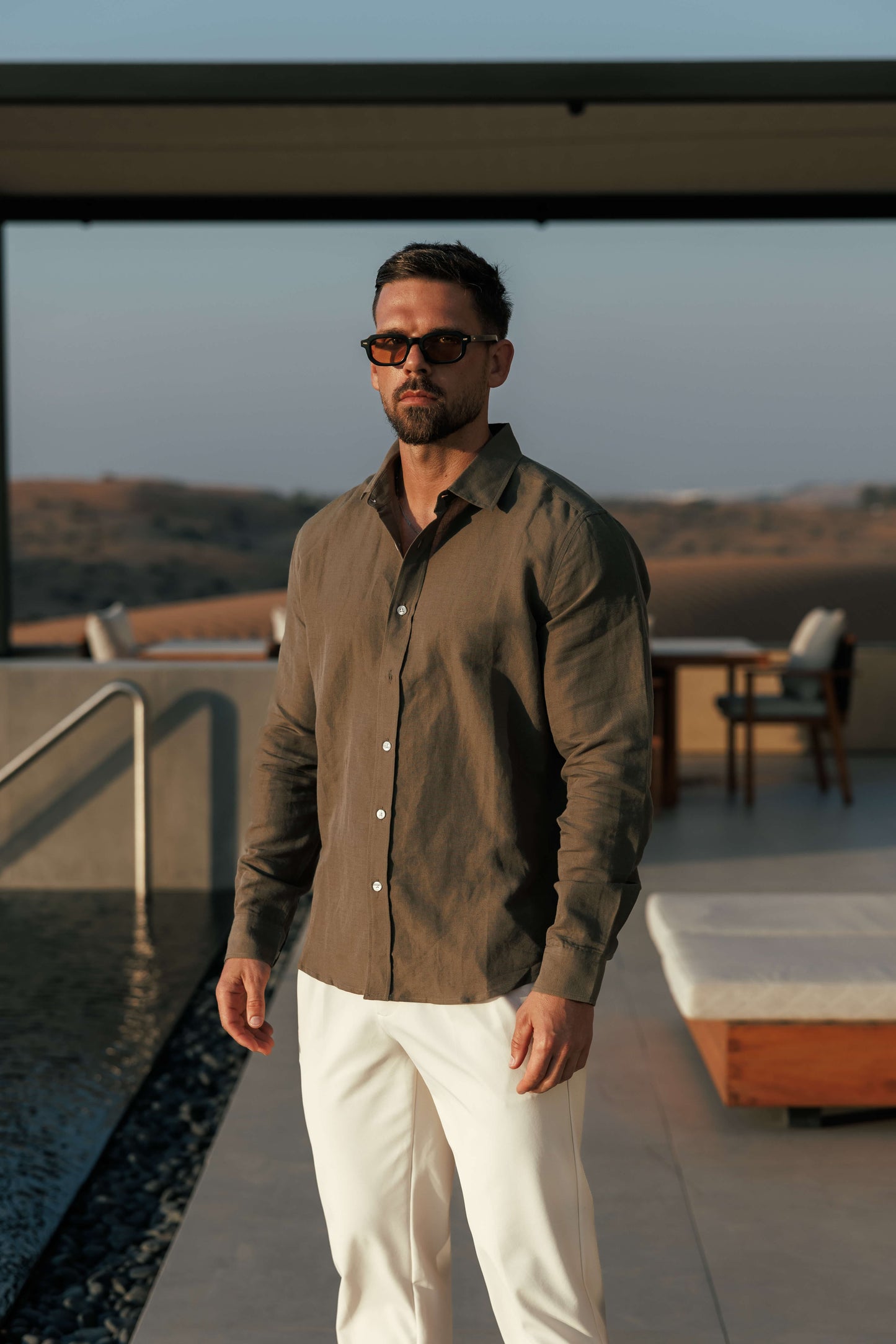 LUXE LINEN SHIRT - DARK OLIVE