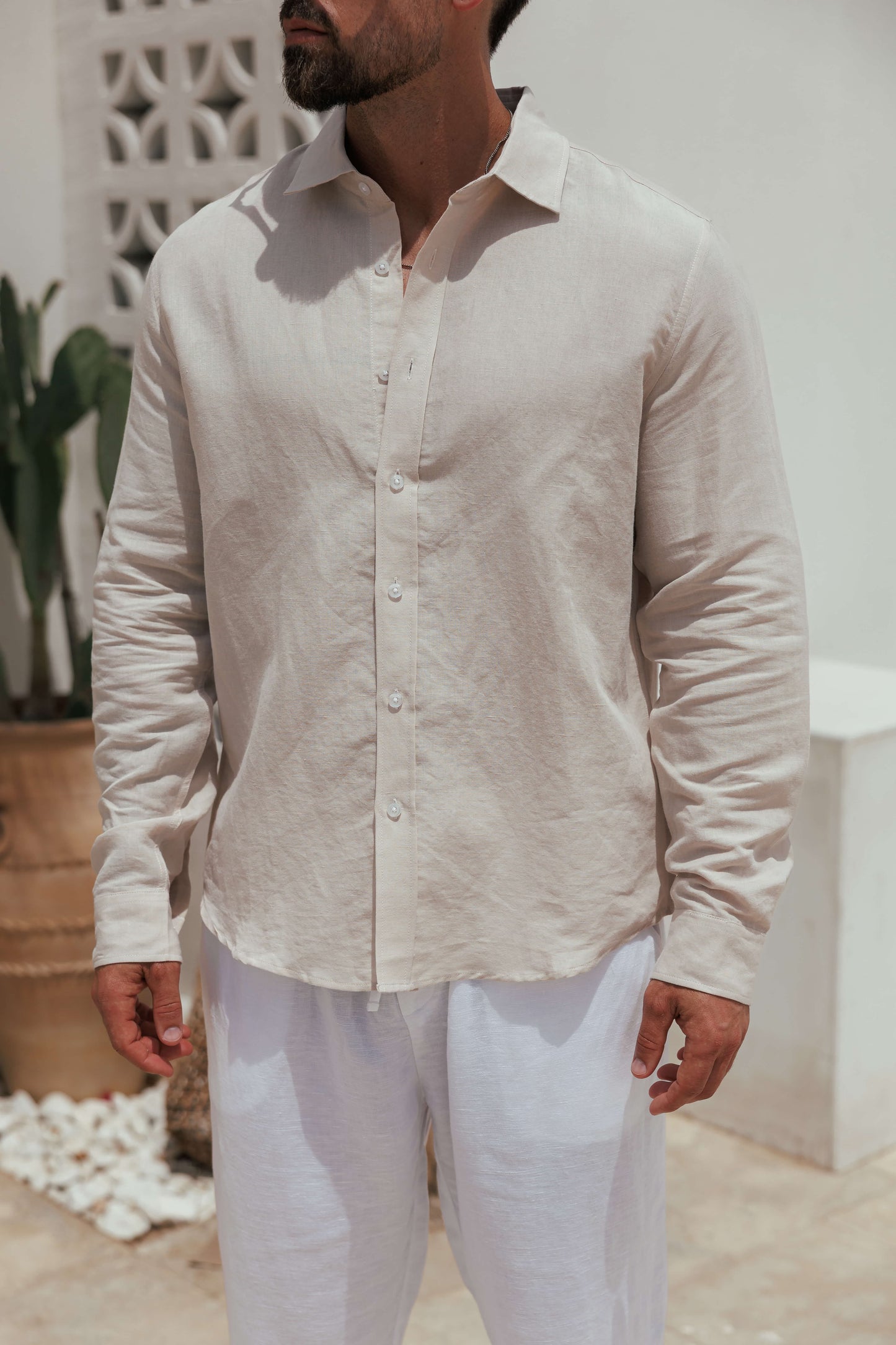 LUXE LINEN SHIRT - TAUPE