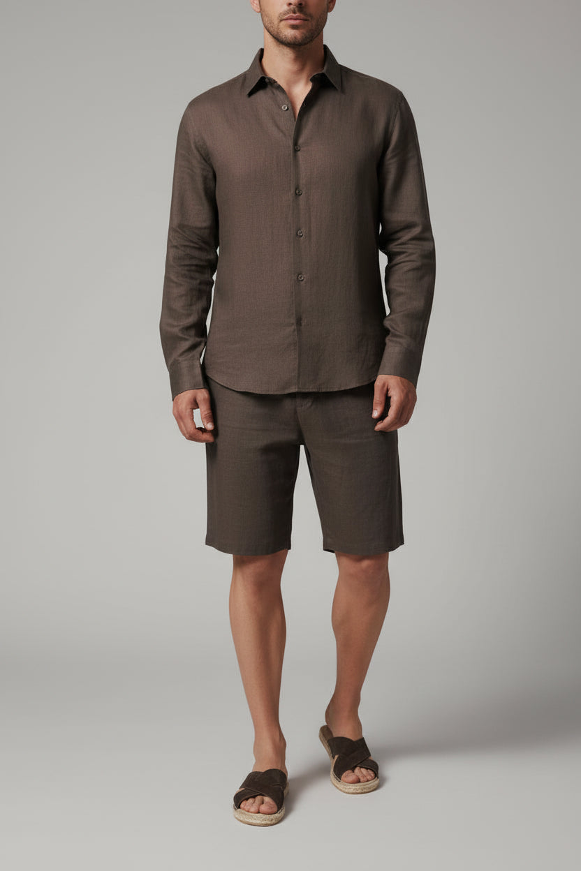 Men's Casual Linen Shorts - Lightweight Drawstring Summer Shorts, Breathable Oak Brown Beach Lounge Bottoms