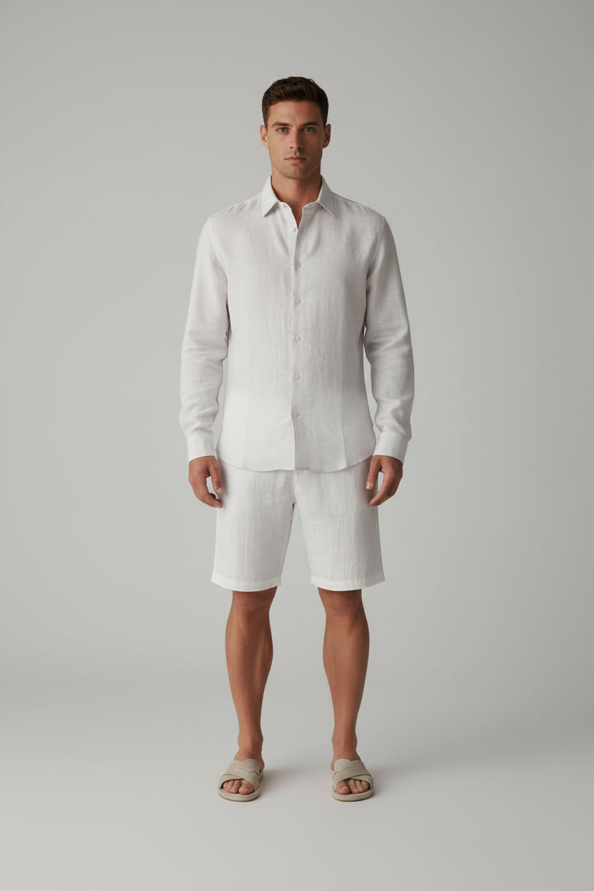 Men's Casual Linen Shorts - Lightweight Drawstring Summer Shorts, Breathable Oat Cream Beach Lounge Bottoms