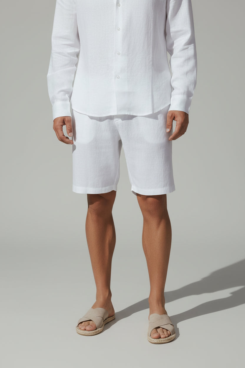 Men's Casual Linen Shorts - Lightweight Drawstring Summer Shorts, Breathable Classic White Beach Lounge Bottoms