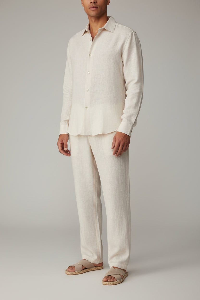 Men's Casual Linen Trousers - Lightweight Breathable Summer Pants, Relaxed Fit Oat Cream Vacation Slacks