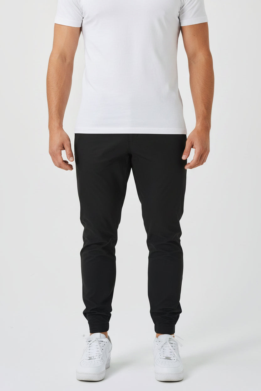 Men's Everyday Slim Fit Stretch Pants - Daily Casual Chino Trousers, Black
