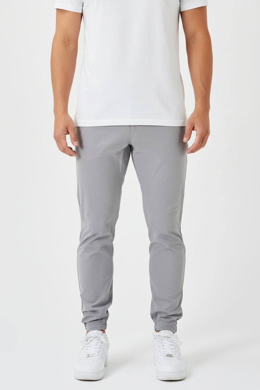 Men's Everyday Slim Fit Stretch Pants - Daily Casual Chino Trousers, Classic Grey