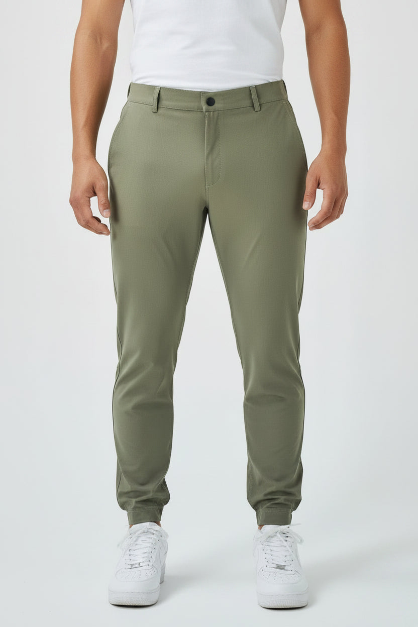 Men's Everyday Slim Fit Stretch Pants - Daily Casual Chino Trousers, Khaki Green