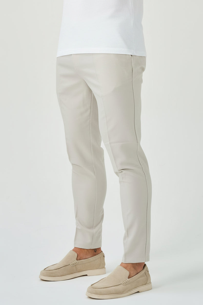 Men's Comfort Stretch Woven Trousers - Desert Sand Beige Premium Lightweight Pants, Casual Slim Straight Leg Summer Resort Slacks