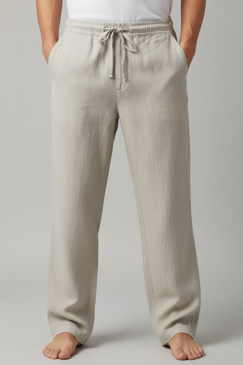Men's Casual Linen Drawstring Trousers - Lightweight Breathable Summer Pants, Relaxed Fit Vacation Slacks