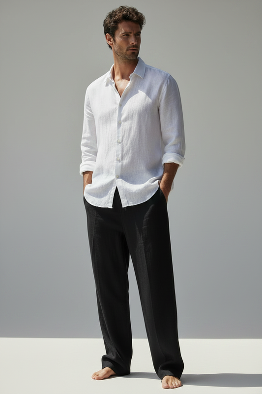 Men's Casual Linen Drawstring Trousers - Lightweight Breathable Summer Pants, Relaxed Fit Vacation Slacks