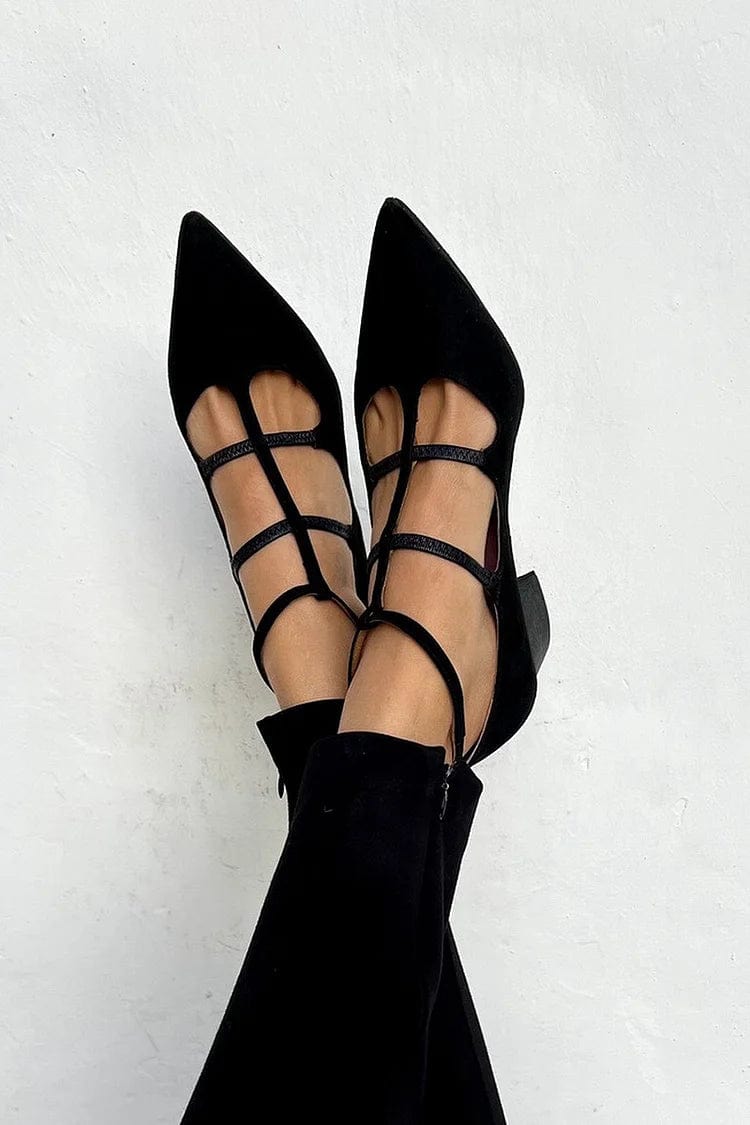 Goldenshore Women's Pointed Toe Kitten Heels - Crisscross Straps Low Dress Shoes, Comfortable Elegant Pumps