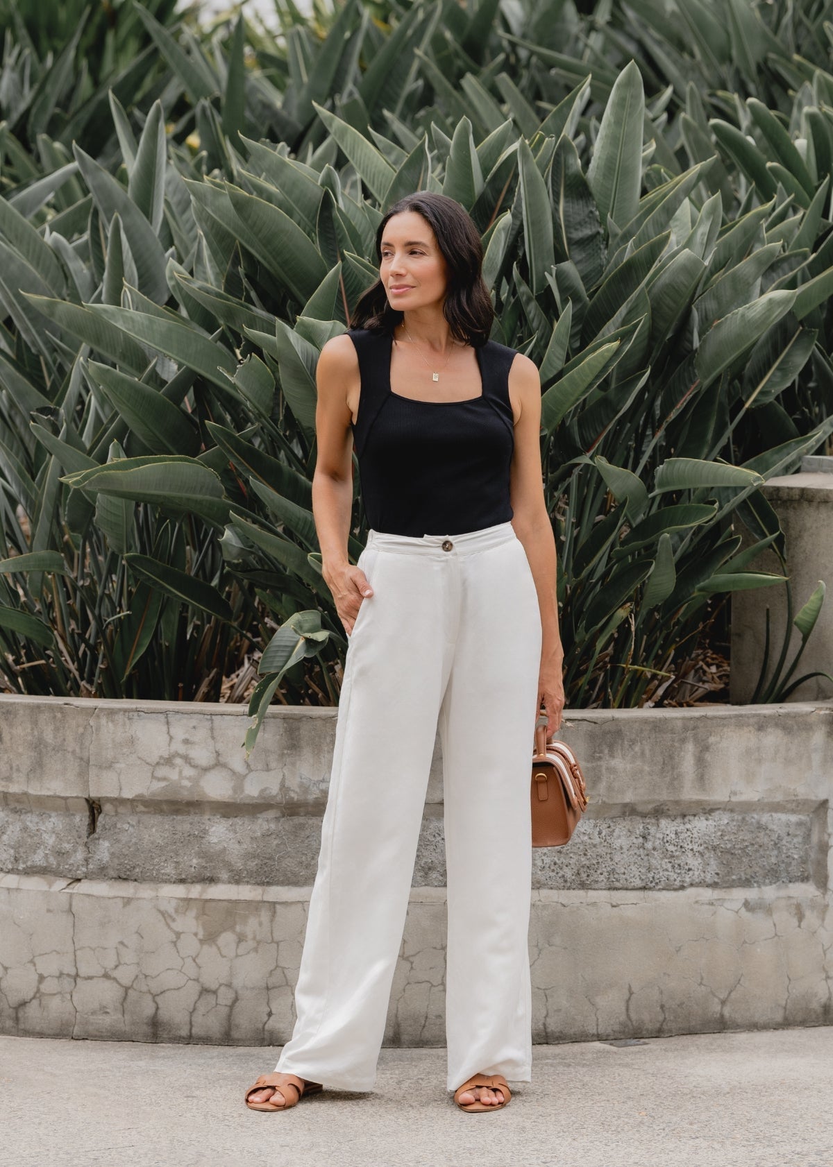 Goldenshore Women's Linen Blend Wide-Leg Pants - Lightweight High-Waisted Trousers, Ivory Tailored Beach Pants