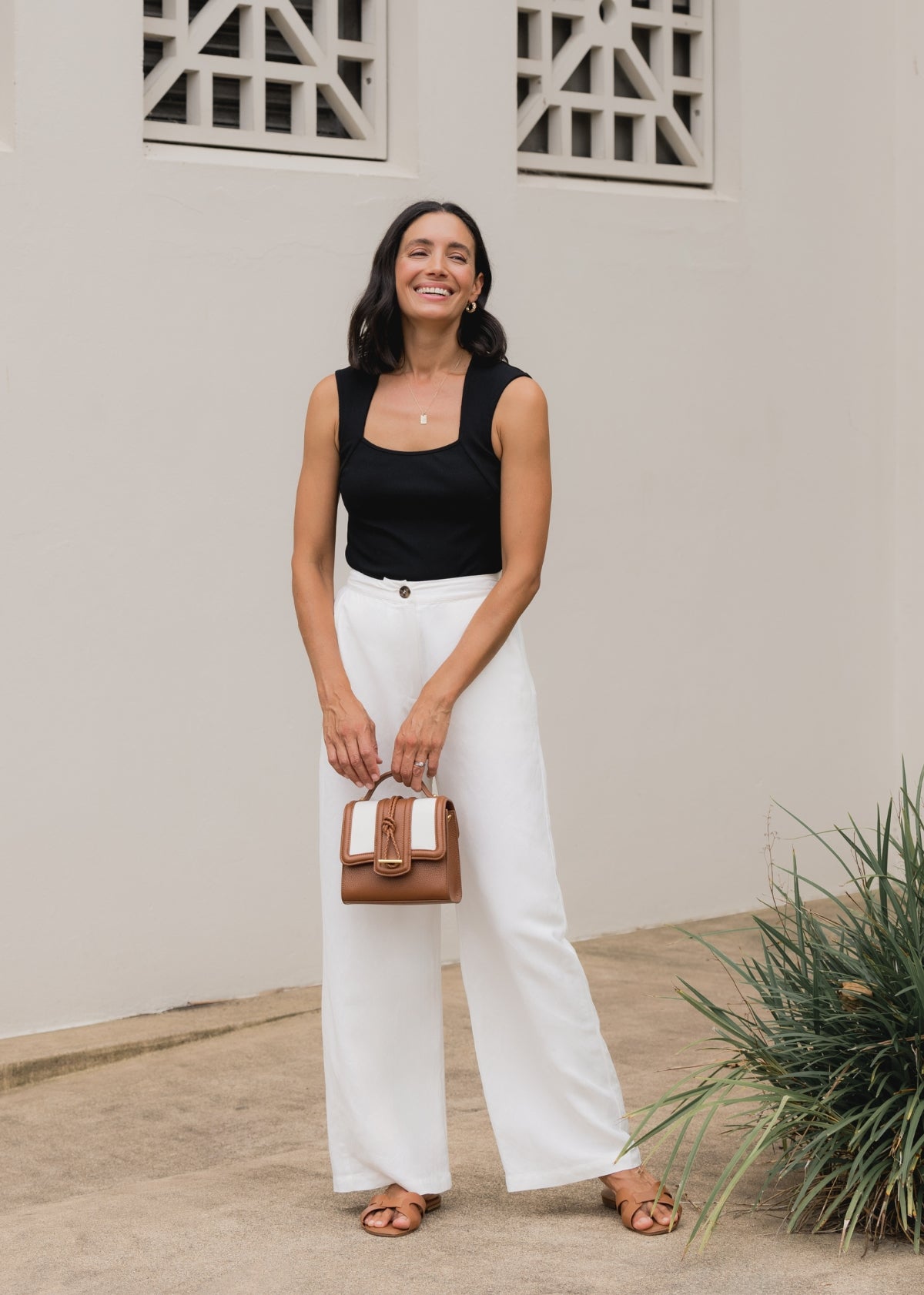 Goldenshore Women's Linen Blend Wide-Leg Pants - Lightweight High-Waisted Trousers, Ivory Tailored Beach Pants