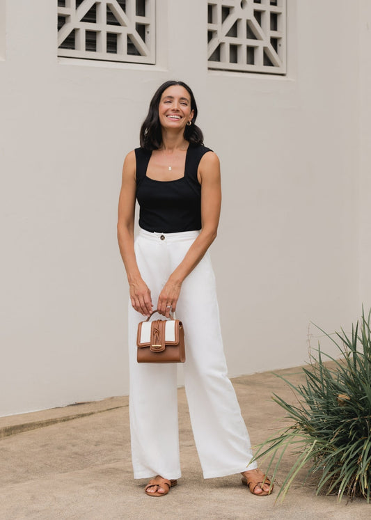 Goldenshore Women's Linen Blend Wide-Leg Pants - Lightweight High-Waisted Trousers, Ivory Tailored Beach Pants