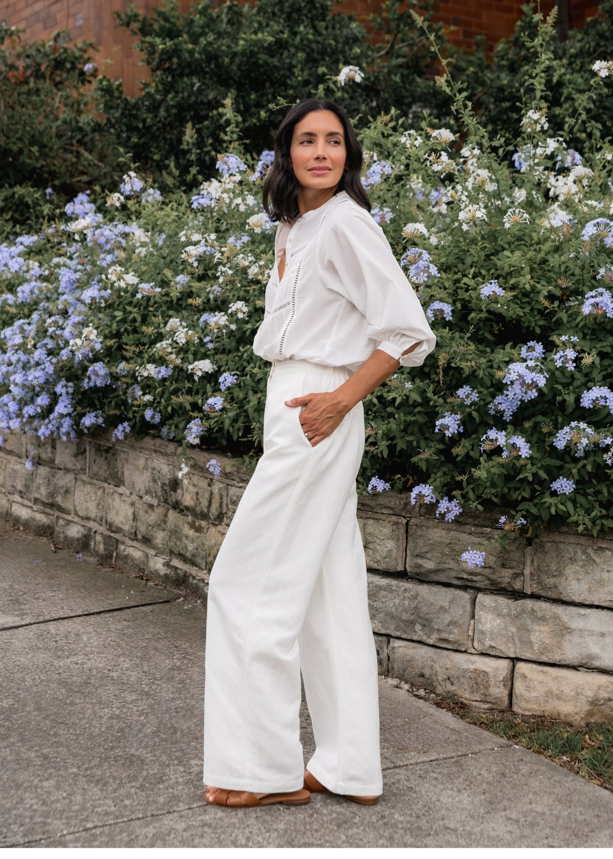 Goldenshore Women's Linen Blend Wide-Leg Pants - Lightweight High-Waisted Trousers, Ivory Tailored Beach Pants