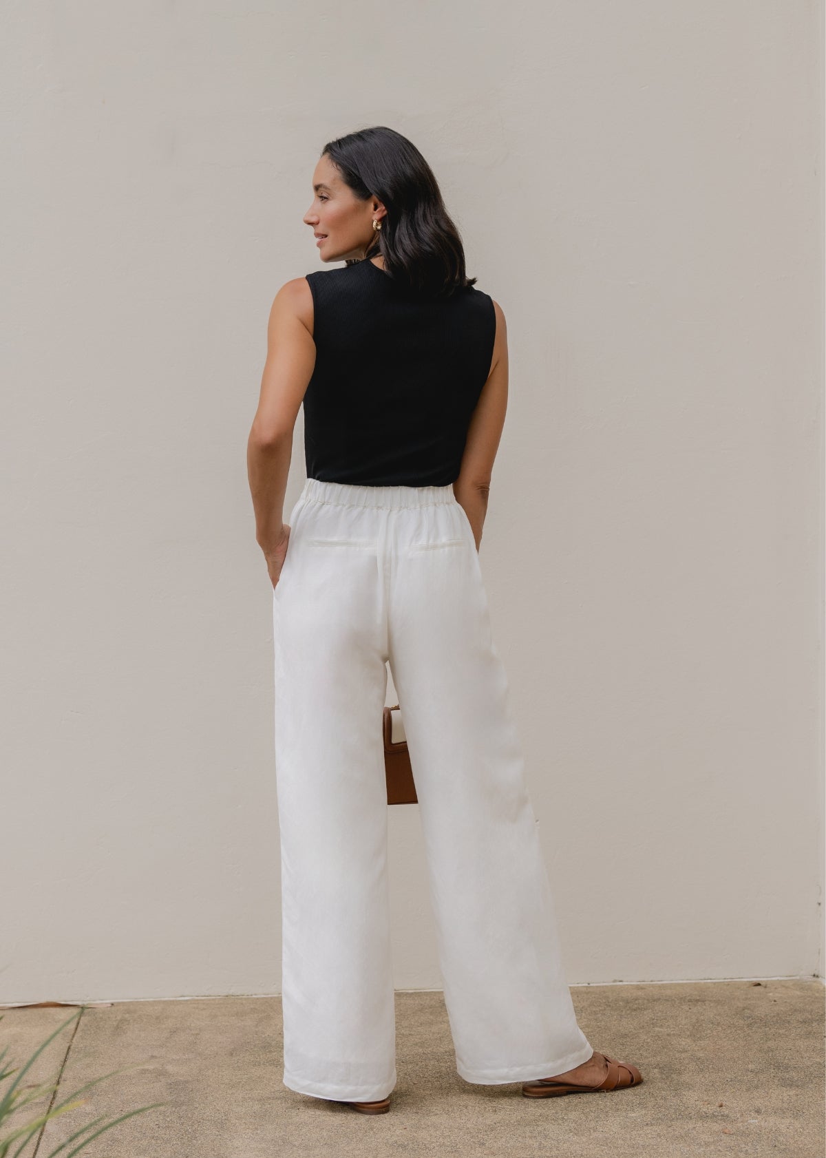 Goldenshore Women's Linen Blend Wide-Leg Pants - Lightweight High-Waisted Trousers, Ivory Tailored Beach Pants