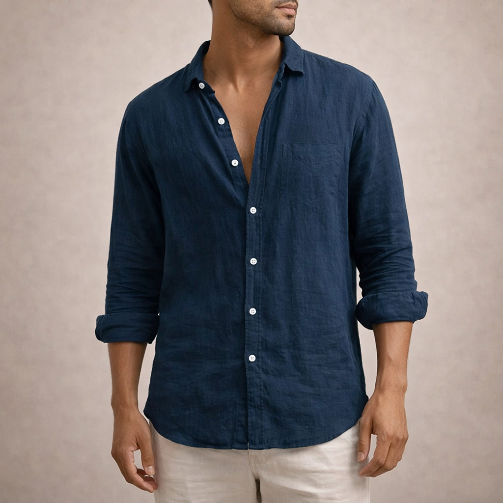 Men’s Regular Fit Linen Button Down Casual Shirt