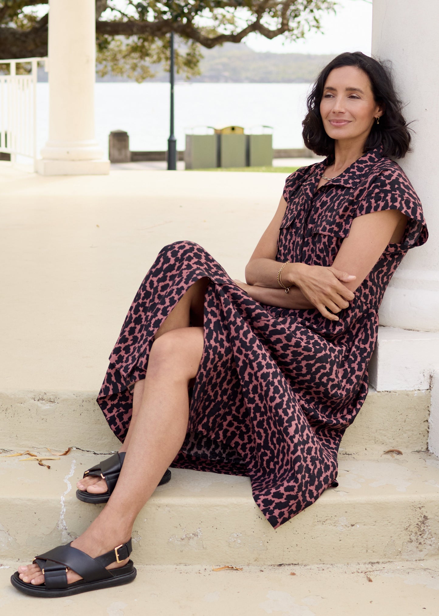 Goldenshore Women's Petite Patterned Midi Dress - Lightweight Viscose Blend Printed Day Dress with Pockets