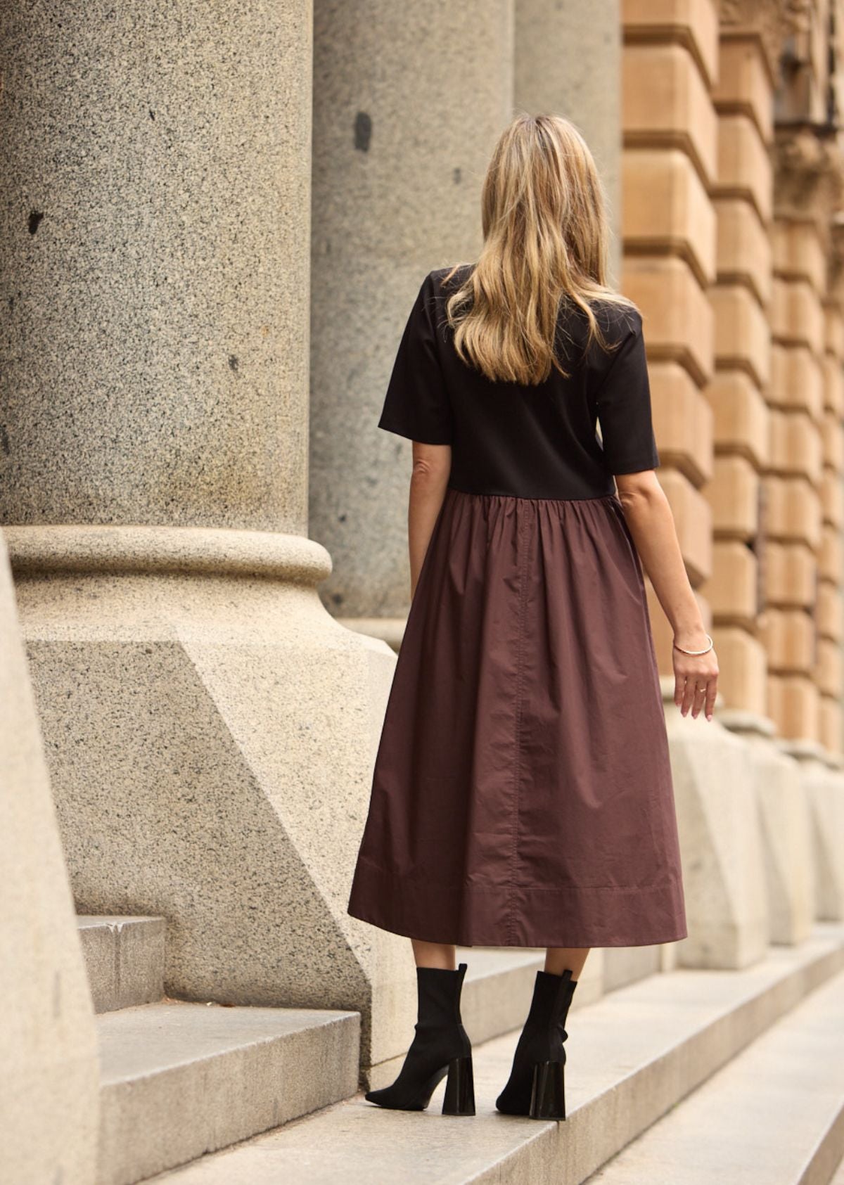 MIMI MIDI DRESS - BLACK/CHOCOLATE