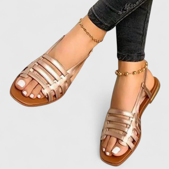 Goldenshore Women's Comfortable Flat Sandals - Strappy Metallic Open Toe Summer Beach Slides
