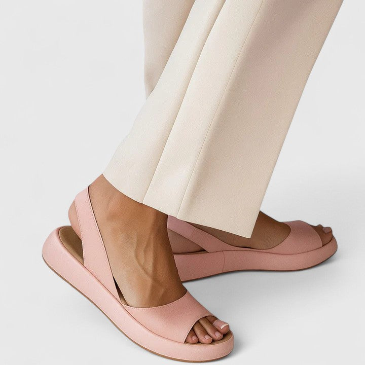 Goldenshore Women's Comfortable Flat Sandals - Low Wedge Open Toe Shoes with Closed Back Support