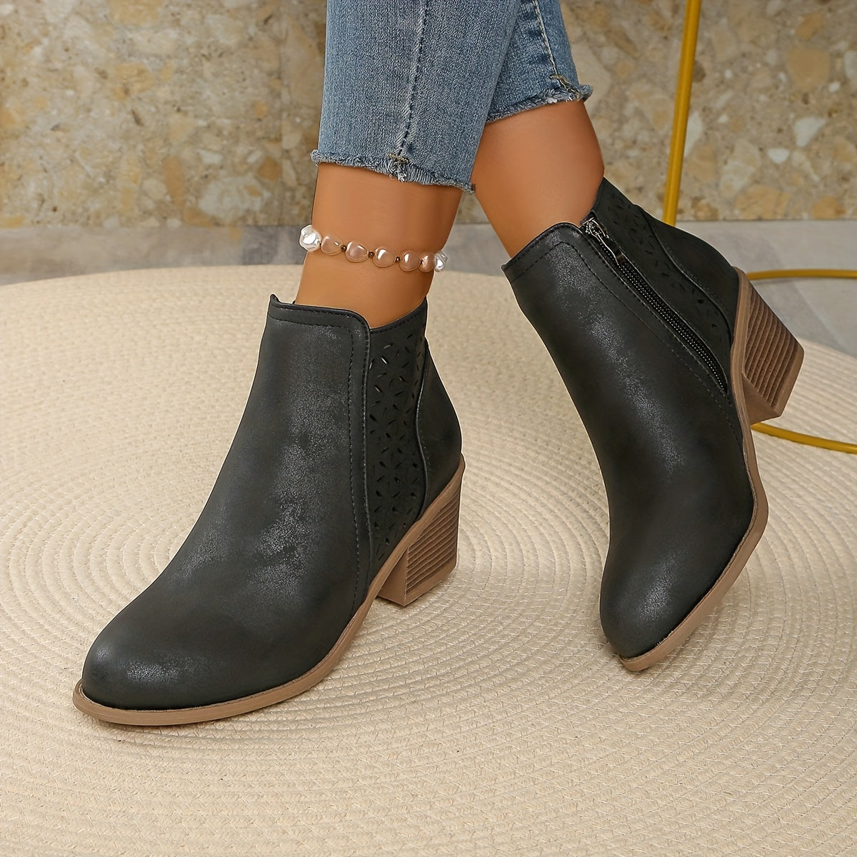 Goldenshore Women's Comfortable Ankle Boots - Low Block Heel Summer Cutout Booties