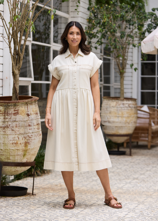 HARPER DENIM DRESS - ECRU