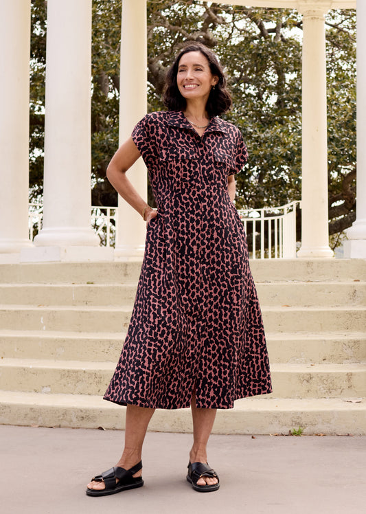Goldenshore Women's Petite Patterned Midi Dress - Lightweight Viscose Blend Printed Day Dress with Pockets