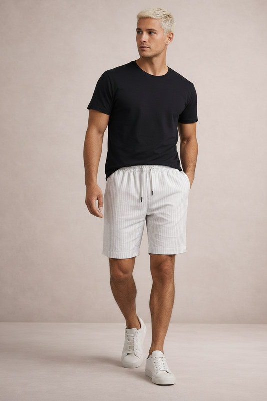 Men's Casual Linen Drawstring Shorts - Relaxed Fit Summer Bottoms, Lightweight Breathable Beach Lounge Wear